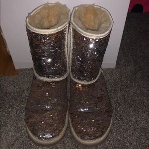 Reverse sequin rose gold uggs